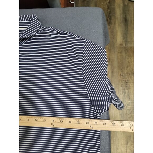 LINKSOUL Mens XL Short Sleeve Polo Shirt Golf Athleisure Navy Blue White Stripe - Picture 4 of 6